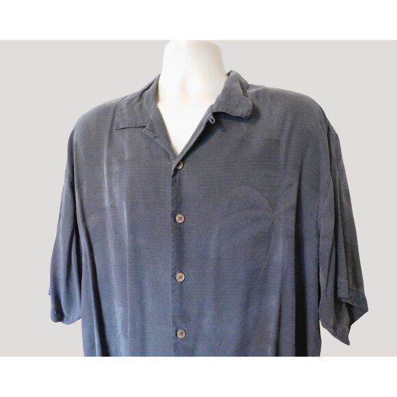Tommy Bahama Silk Shirt Mens XL Gray Short Sleeve Tropical Palm Print Casual - Picture 2 of 4
